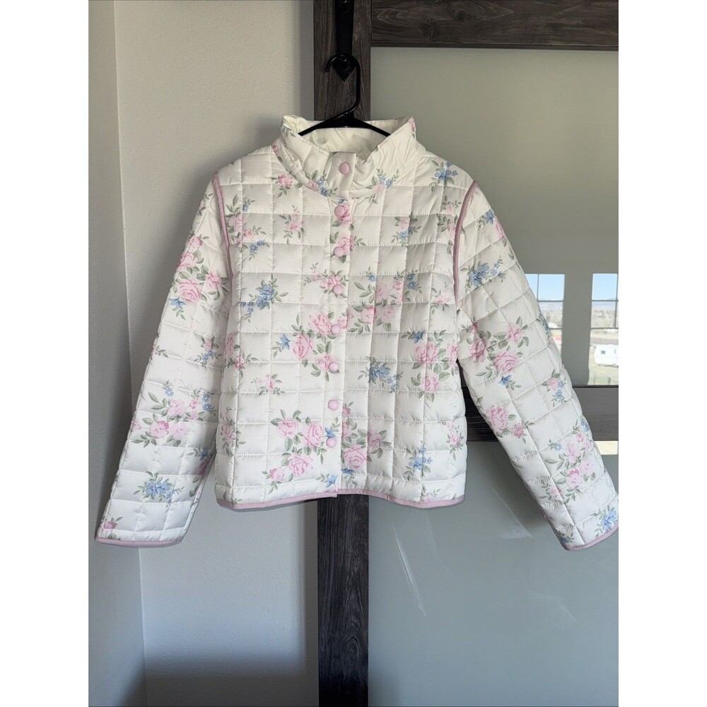 Baevely Women's Lightweight Puffer Jacket Coat Floral White Size Large